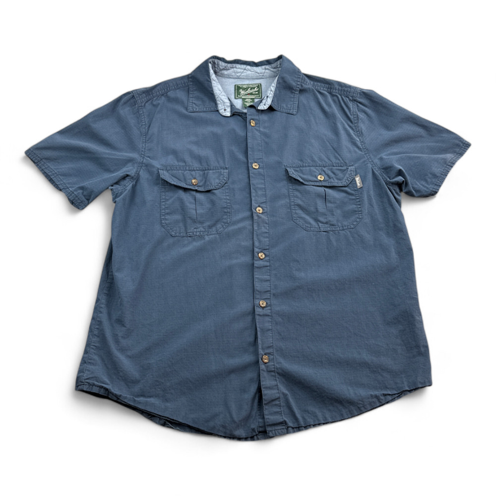 Woolrich Woolen Mills Shirt Adult LARGE Blue Button Up Pockets Cotton Outdoor